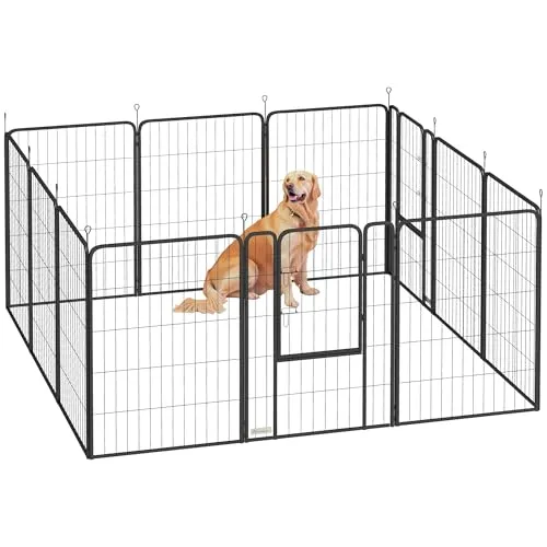 Welpenlaufstall 12-teilig - Sicherer Auslauf für Welpen - Gehege & Zäune - Robustes Stahlmaterial, ideal für den sicheren Auslauf Ihrer Welpen mit 12 Gitterplatten und Tür, Größe: 204x204x100 cm.