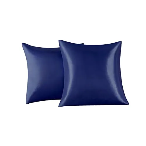 Satin Kissenbezug 65 x 65 cm 2 Stück- 100% Satin, Superweicher Kopfkissenbezug, Kissenhülle Dunkelblau