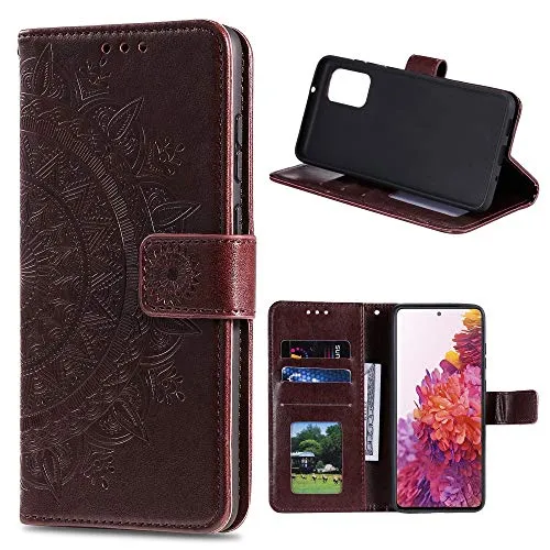 CoverKingz Schutzhülle kompatibel mit Samsung Galaxy S20 FE [6,5 Zoll] - Handycover mit Kartenfach Schutztasche Wallet - Flip Case klappbar Motiv Mandala Braun