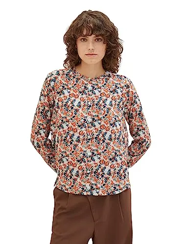 TOM TAILOR Damen 1037880 Bluse mit Muster, 32369-small Grey tie dye floral, 38