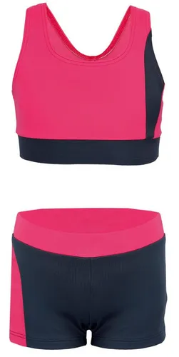 Aquarti Mädchen Sport Bikini - Racerback Bustier & Badehose - Kinder-Bademode in Dunkelgrau/Pink, ideal für aktive Mädchen, aus 80% Polyamid und 20% Elasthan für optimale Bewegungsfreiheit.