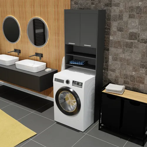 HAGO24 Waschmaschinenschrank Badschrank HWR Überbauschrank Anthrazit - Badezimmerschrank mit verstellbaren Einlegeböden für optimalen Stauraum über Ihrer Waschmaschine, ideal zur Organisation von Wäsche und Pflegeartikeln.