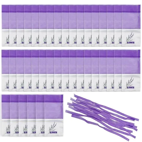 Tekenewbse 40 Stück Lavendelsäckchen, Duftsäckchen Kleiderschrank, Säckchen für Lavendel Leer, Stoffsäckchen Zum Befüllen Beutel Bags Leinensäckchen Schrank Gegen Motten Lila Kordelzug Gaze Baumwolle