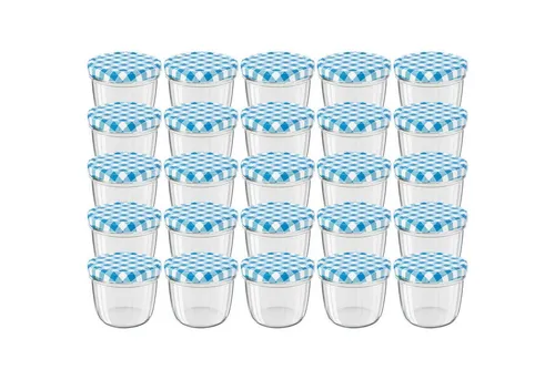 Wellgro Vorratsglas Einmachgläser Schraubdeckel blau kariert - 230 ml, (25-tlg)