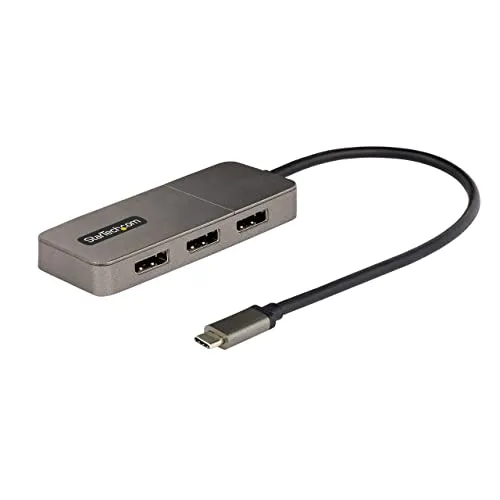 StarTech.com 3-Port USB-C Multi-Monitor Adapter - Audio & Video Adapter für bis zu drei 4K 60Hz Bildschirme, ideal zur Steigerung der Produktivität mit integriertem 30 cm Kabel für weniger Anschlussbelastung.