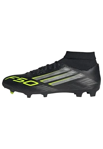 ADIDAS PERFORMANCE F50 Fußballschuh für Rasen und Kunstrasen - Sportlicher Fußballschuh mit leichtem Sprintgrid-Design und halbhohem Schaft für optimalen Halt und Speed auf Rasen- und Kunstrasenplätzen. Größe 47, Farbe: Core Black / Iron Metallic / Lucid Lemon.