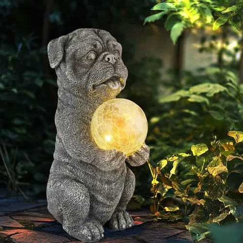 Solarleuchte Hund - Gartendeko mit Crackle-Glas - Lampen: Charmante Solarleuchte im Hund-Design mit warmweißer LED, wetterfest (IP44) und stimmungsvollem Crackle-Effekt für eine bezaubernde Gartengestaltung.