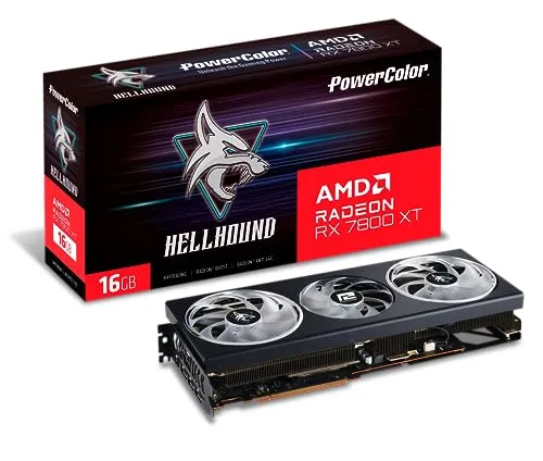 Powercolor Hellhound RX 7800XT 16GB GDDR6 - Hochleistungs-Grafikkarte für Gaming - Grafikkarten mit 16GB GDDR6, ideal für flüssiges Gaming in 4K und VR, ausgestattet mit fortschrittlicher Kühlungstechnologie.