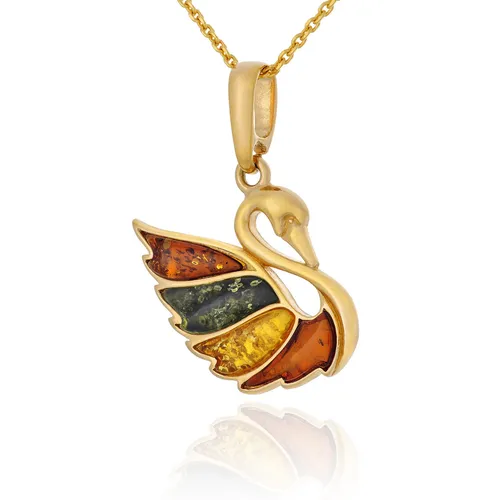 Vergoldetes Schwan Halskette mit Buntem Bernstein