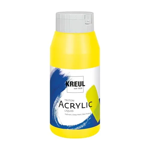 KREUL 17001 - Triton Acrylic Liquid Echtgelb hell 750 ml, Hochwertige Künstler-Acrylfarbe in Studienqualität mit leicht fließendem Charakter, tiefmatt auftrocknend