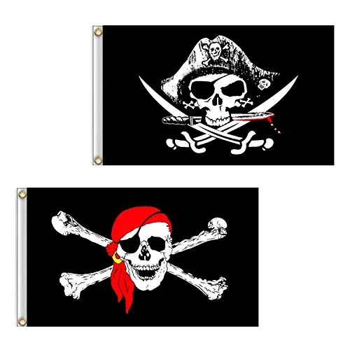 Piratenflagge, 2 Stück, 60 x 90 cm, Totenkopf- und Kreuzmesser, gekreuzte Knochen, Jolly Roger Flagge für Outdoor und Piraten-Partys, Kreuzmesser
