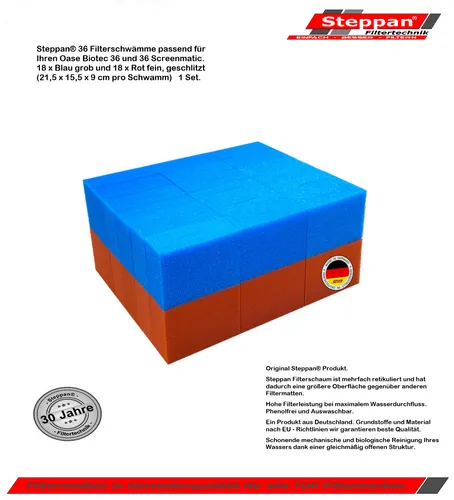 Steppan Ersatzfilter passend für Oase Biotec 36 Koi 18 x blau / 18 x rot 36 x