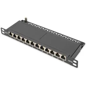 Digitus Patchpanel DN-91612S-SL-EA, Cat 6A, 12 Ports - Zubehör für Server, 12 Ports mit Cat 6A für bis zu 10 GBit/s, geschirmt und einfach zu installieren dank LSA-Leisten.
