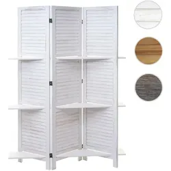 Paravent T752 - Shabby Look Raumteiler mit Regalböden 170x125cm - Paravent in Vintage-Optik, ideal als Raumtrenner. Mit 3 Regalböden für Dekoration oder Bücher, einfach zusammenklappbar und ohne Aufbau. Hochwertiges Paulowniaholz für Stabilität und Leichtigkeit.