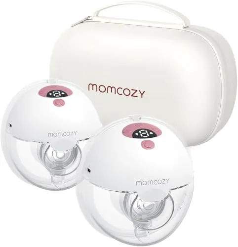 Momcozy M5 Milchpumpe Elektrisch, Tragbar Freihändig Doppelmilchpumpe Für Den Babymund, Doppelt Abgedichteter Flansch Mit 3 Modi und 9 Stufen, 24 mm (2, Rot)
