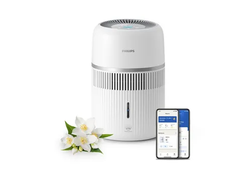 Philips Luftbefeuchter HU4210/04 4000 Series - Der Philips Luftbefeuchter HU4210/04 mit 300 ml/h Befeuchtungsrate und 3,5 l Wassertank sorgt für ein angenehmes Raumklima in Räumen bis 44 m². Genießen Sie bis zu 21 Stunden kontinuierliche Nutzung und smarte Funktionen über die App.