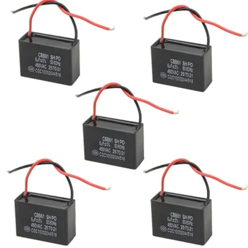 WMYCONGCONG 5 Stück CBB61 Kondensator 6 µF, 450 V, 50/60 Hz, Ersatzkondensator für Deckenventilatoren, 2 adrige metallisierte Polypropylen Folienkondensatoren für Wandventilatormotoren