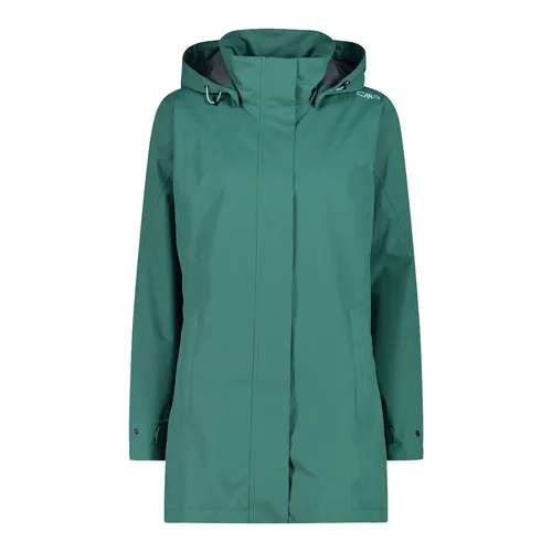 CMP Woman Jacket Snaps Hood agave (E811) 42 - Funktionsjacke für Damen, wasserdicht mit 10.000 mm und atmungsaktiv, ideal für Outdoor-Abenteuer. Praktisch verstaubar in der Seitentasche, bietet optimalen Schutz bei Wind und Regen.
