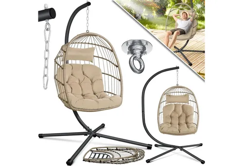 KESSER Hängesessel Jungle mit Gestell - Hängesessel mit bequemen Kissen, witterungsbeständig und belastbar bis 150 kg. Ideal zum Entspannen und Relaxen in stylischer Rattan-Optik.