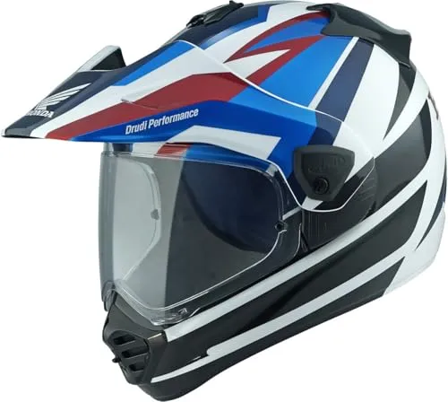Arai Tour-X5 Africa Twin Endurohelm - Schwarz/Weiß/Blau/Rot, Größe M - Motorradhelm mit neuem VAS-A-Visiersystem für optimale Abgleitfähigkeit und verbesserte Belüftung, ideal für Abenteuerfahrer auf jedem Terrain.
