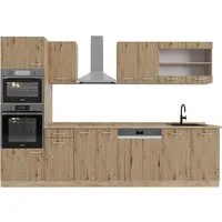 Vicco Küchenzeile R-Line 300 cm, Artisan-Eiche/Goldkraft Eiche - Küchenzeile mit flexiblem Design, höhenverstellbaren Füßen und zahlreichen Erweiterungsmöglichkeiten für eine individuelle Anpassung an Ihren Raum.