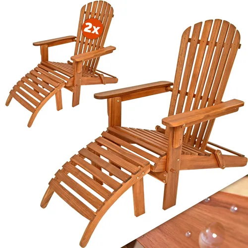 DeubaXXL DE Liegestuhl Adirondack 2er-Set aus Akazienholz mit Fußstützen