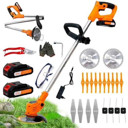 OUTIGO Akku-Rasentrimmer 21 V – kabelloser Rasentrimmer mit 4 Klingen