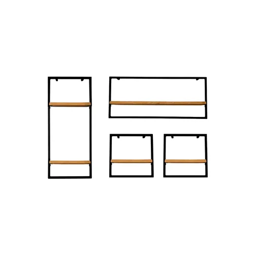 4-tlg. Set Wandregale in Schwarz mit Eiche Baumkante - Vielseitiges 4-tlg. Set Wandregale aus geöltem Eichenholz mit einzigartiger Baumkante, ideal für stilvolle Wanddekoration und Platzierung von Dekoartikeln.