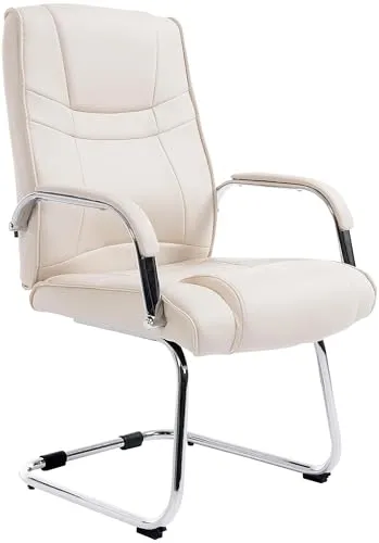 CLP Besucherstuhl Attila mit Armlehnen, creme - Ergonomischer Freischwinger aus strapazierfähigem Kunstleder, ideal für Büros. Mit 180 kg Belastbarkeit und 10 cm dicker Polsterung für höchsten Komfort.