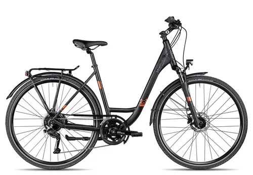 2R Manufaktur TRS THREE Wave Trekkingbike 28 Zoll Dunkelgrau - Fahrrad mit 80 Lux LED-Scheinwerfer für sichere Nachtfahrten, hydraulischen Shimano-Scheibenbremsen und komfortabler SR Suntour Federgabel – ideal für Stadt und Überlandtouren.