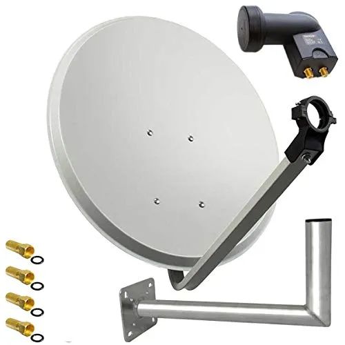Premium X Satelliten-Komplettanlage 80cm - SAT-Antenne mit 80 cm Spiegel in Hellgrau, ideal für 8-Teilnehmer-Systeme, wasserdichter Twin LNB und korrosionsgeschützte Materialien für besten Empfang.