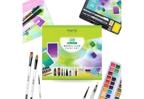 PAGOS Aquarellfarbe Aquarellfarben Set Profi 36 Festes Pigment Malkasten, Aquarellpapiere für Künstler, Studenten, Erwachsene Wasserfarben