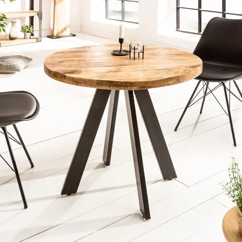 Riess-Ambiente Esstisch IRON CRAFT - Massiv 80cm Rund Natur Mangoholz - Esstisch aus massivem Mangoholz mit rustikalem Charme, ideal für kleine Räume und einzigartig durch individuelle Holzmerkmale.