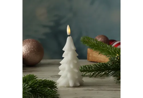 MARELIDA LED-Kerze Tannenbaum Weihnachtsbaum Baumform Echtwachs H: 16cm Timer weiß