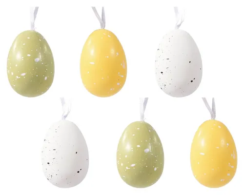 Decoris season decorations Osterei, Ostereier zum Aufhängen 6x9cm bruchfest 6er Set Weiß / Gelb / Grün
