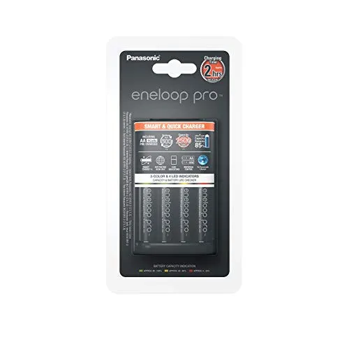 Panasonic eneloop, Intelligentes Schnellladegerät mit 4x eneloop pro AA (2.500 mAh, 500 Ladezyklen), K-KJ55HCD40E