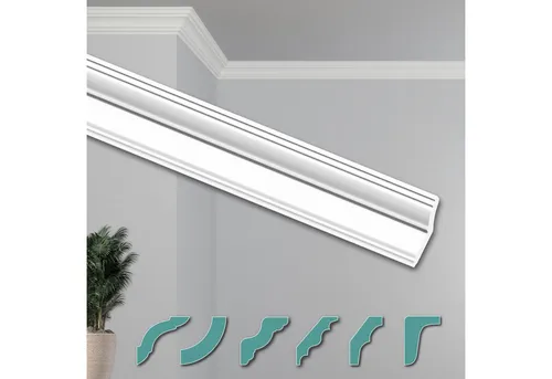 Hexim Deckenleiste ZG31, 2 Meter / 1 Leiste, Deckenleisten modern XPS Styropor weiß, 2 Meter Stuckleisten Styroporleisten Zierleisten Stuck Eckleisten