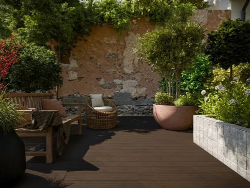 Belladoor Terrassendiele BPC Mahagoni 400 cm - WPC-Terrassendiele in edlem Mahagoni-Design, robust und ideal für die Clipmontage. Perfekt für langlebige Terrassenlösungen im Außenbereich.