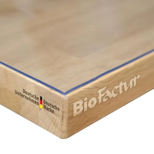 BioFactur Tischfolie transparent nach maß | glasklar durchsichtige tischdecke | 2 mm tischschutz transparent | Abwaschbar | Gerader Kante schreibtischunterlage (Transparent, 100 x 90 cm)