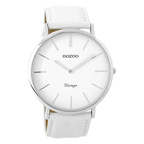 Oozoo Vintage Herrenuhr Lederband 44 MM Weiss/Weiss C9310 in silber von OOZOO