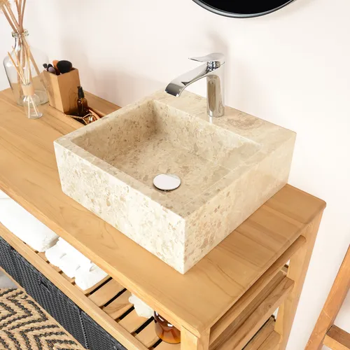Marmor-Stein-Waschbecken KAJA 40 cm creme von Wohnfreuden