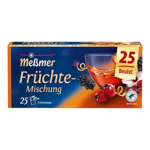 Meßmer Früchte-Mischung Tee, 25 Teebeutel - Früchtetee-Mischung mit Apfel, Hibiskus und mehr, ideal für fruchtigen Genuss und entspannende Momente.