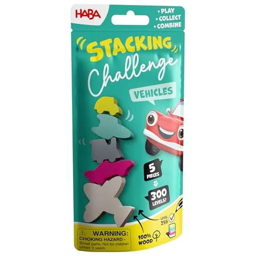 HABA Stacking Challenge Vehicles – Das ultimative Stapel-Duell mit 300 Levels, kompaktes Geschicklichkeitsspiel ab 6 Jahren, ideales Reisespiel & Mitbringsel für unterwegs - 2013868001
