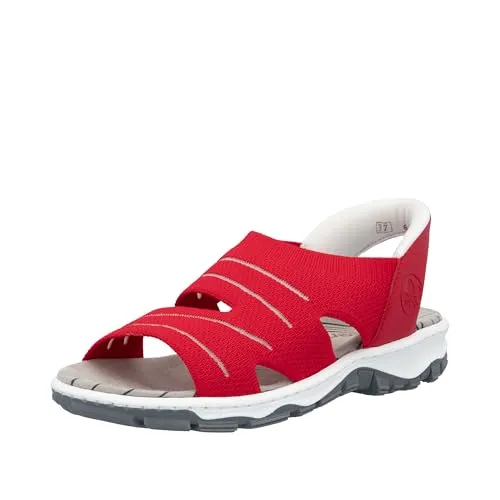 RIEKER Damen Sandale Gr. 37 rot - Sportliche Trekkingsandale aus Textil und Lederimitat, ideal für Outdoors und den Sommer. Mit elastischem Einschlupf für höchsten Tragekomfort.