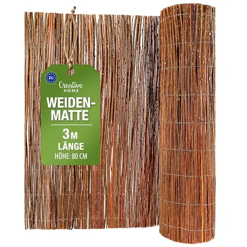 Creative Home Weidenmatte Sichtschutz 80 x 300 cm | Robuster Balkon- und Terrassenschutz - Hochwertige Weidenmatte für Balkon und Terrasse, wetterfest und langlebig. Einfache Montage ohne Spezialwerkzeuge. Ideal für Sichtschutz und stilvolle Abgrenzungen im Garten.