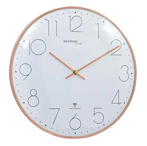 Techno Line WT 8235 Funk Wanduhr in Roségold - Elegante Funk Wanduhr mit einem Durchmesser von 350 mm und einem stilvollen Metallrahmen in Roségold – perfekt für jedes Zuhause.