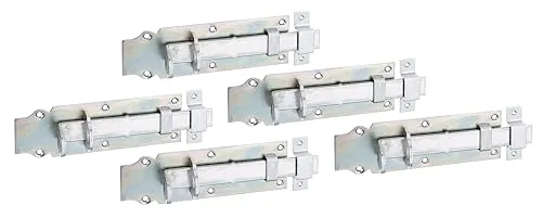 Alberts 840945 Schlossriegel | gerade, mit flachem Griff und befestigter Schlaufe | galvanisch verzinkt, Dickschichtschutz | Platte 200 x 64 mm | 5er Set