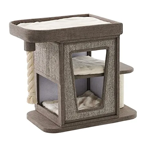 Nobby Katzen Kratzbaum ULVI - 80 x 50 x 76 cm in braun Leinenoptik - Kratzbaum mit großer Höhle, ideal für Katzen zum Spielen und Entspannen, robuster Holzaufbau und stilvolle Leinenoptik.