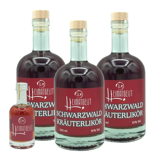 Schwarzwald Kräuterlikör 500ml, 35%vol. 3er + miniatur Probeflasche