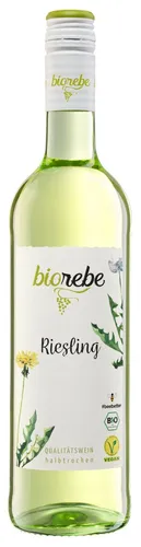 Biorebe Weißwein Riesling trocken 0,75 L - Bio & Vegan - Zarter Riesling aus Deutschland, 100% bio und vegan, ideal für nachhaltige Weinliebhaber. Perfekt für besondere Anlässe oder entspannte Abende.